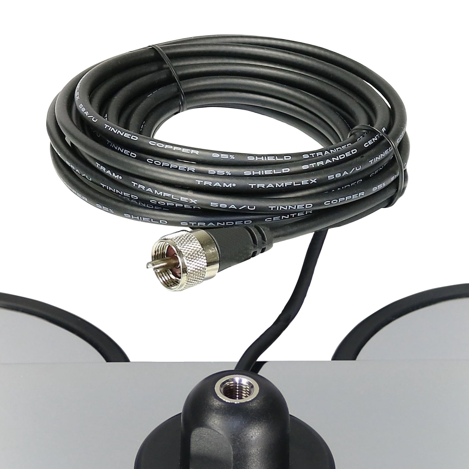 Tram 270 Super-Strong 12-3/4 In. Tri-Magnet CB Antenna Mount with 5-In. Magnets with Rubber Boots, 18-Ft. RG58 Tinned Copper Braid 95% Shield Cable 270