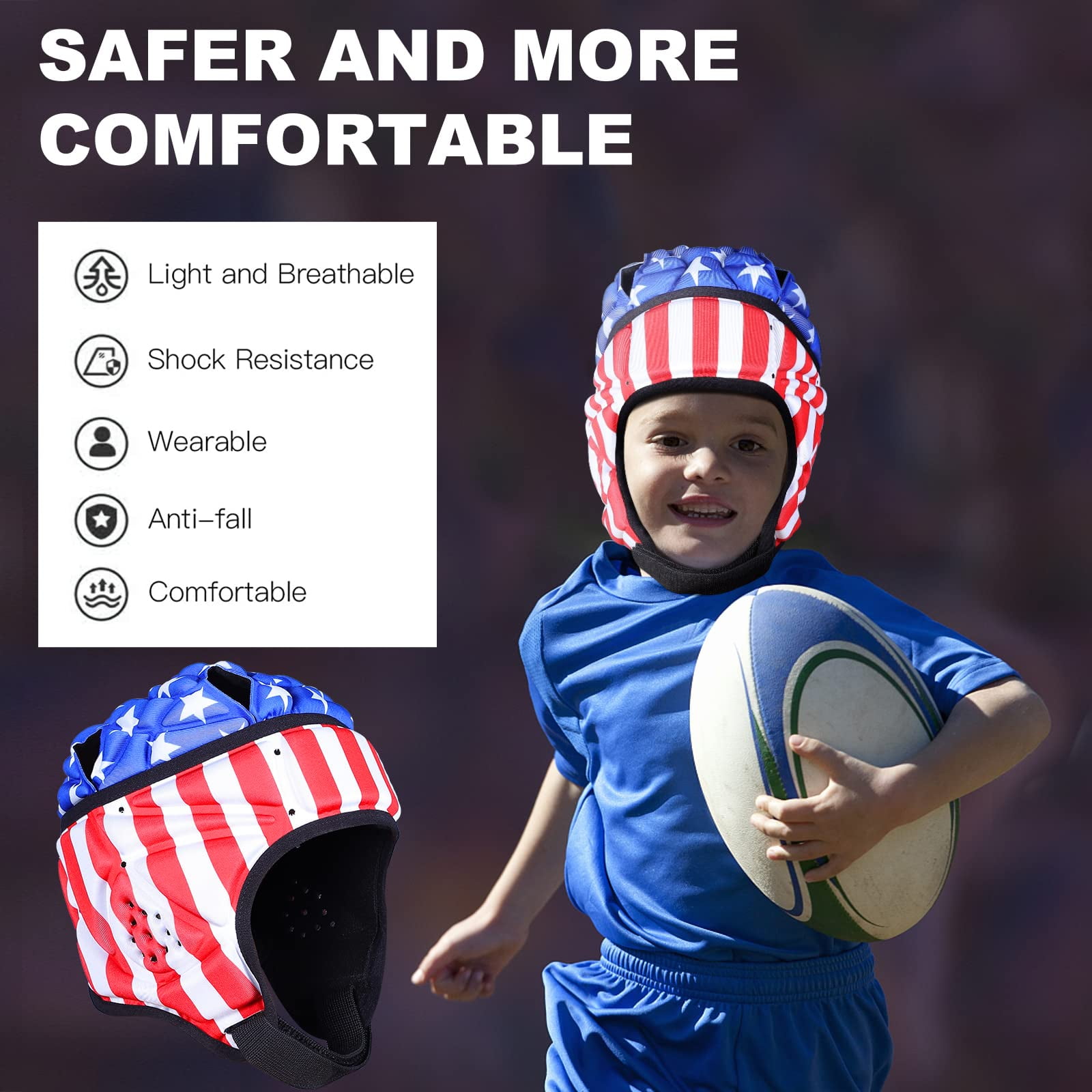 TUOY Football Helmet Multi-Color Soft Helmet Flag Football Rugby Soft Shell Helmet Soccer Headgear Protection for Youth Adults