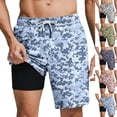 thumbnail image 2 of Bosfbaoi Mens Shorts 2-in-1 Swim Trunks Camouflage Print Quick-Dry Mens Athletic Shorts Compression Liner Beach Shorts, 2 of 6