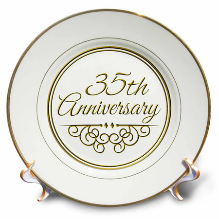 3dRose 35th Anniversary gift - gold text for celebrating wedding anniversaries - 35 years married together, Porcelain Plate, 8-inch