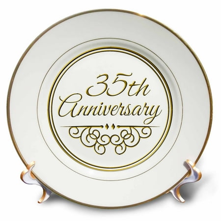 3dRose 35th Anniversary gift - gold text for celebrating wedding anniversaries - 35 years married together, Porcelain Plate, (Best Gift For 30 Year Wedding Anniversary)