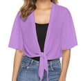 thumbnail image 2 of HCYSFG Womens Tie Front Cardigan Cropped Short Sleeve Sheer Open Front Loose Fit Lightweight Shrug Summer Vacation Layering Bolero, 2 of 7