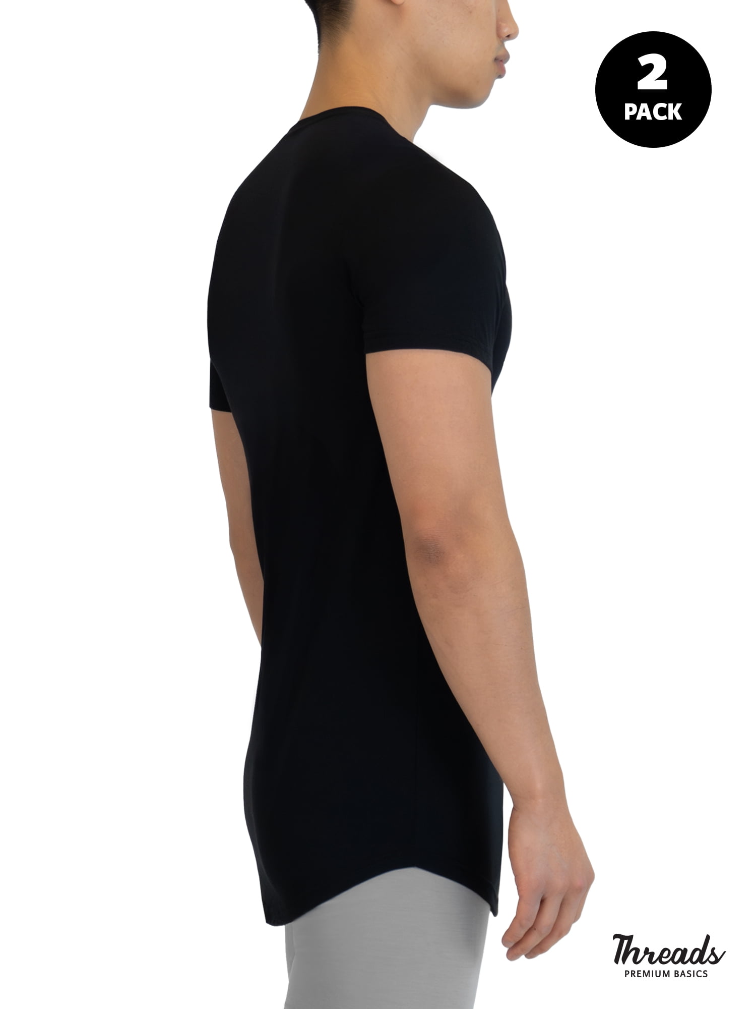 Threads Men's Ultra-Soft Crewneck T-Shirt, Moisture Wicking, Anti-Odor, 2-Pack, Black & Grey