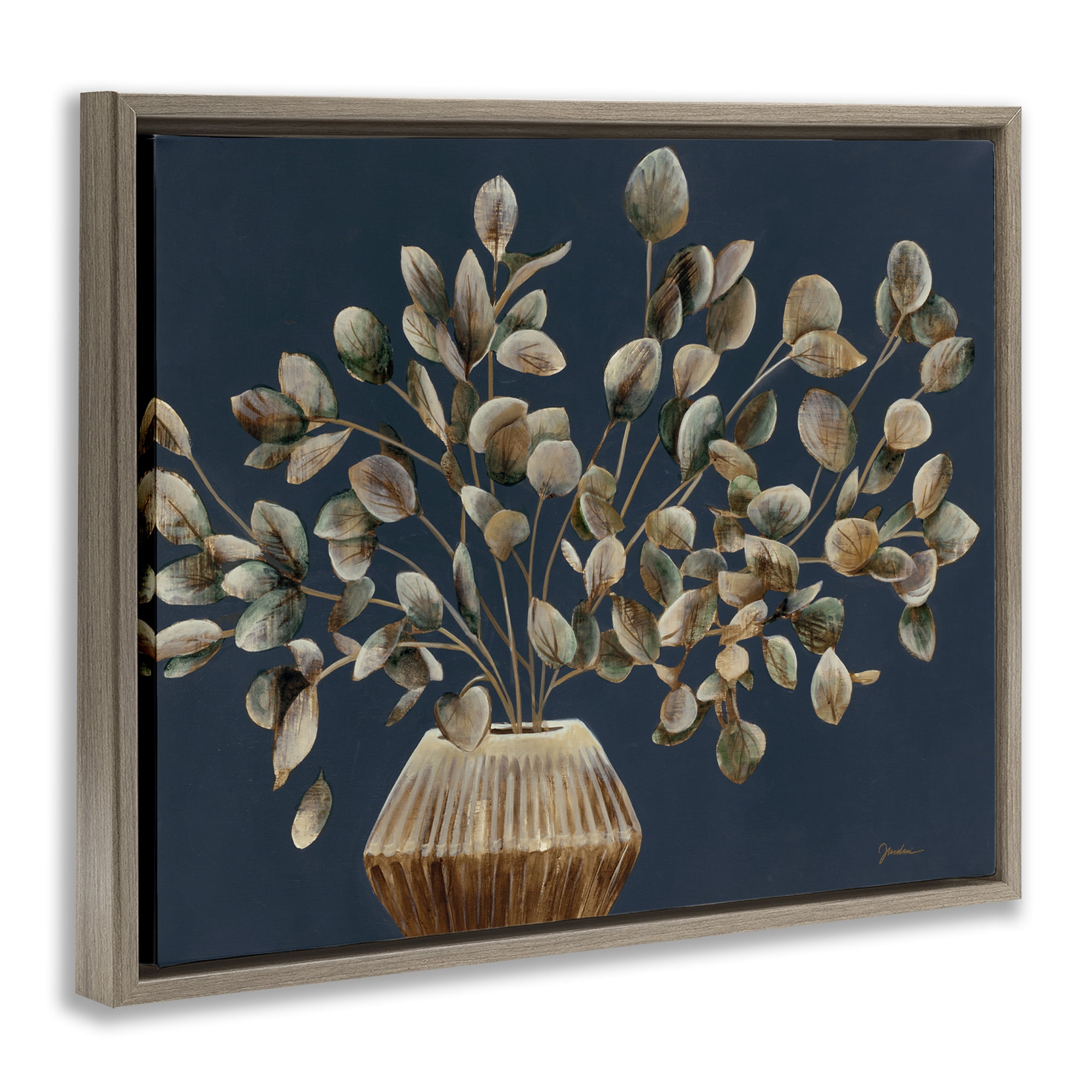 Stupell Industries Rustic Eucalyptus Leaves Botanical & Floral Painting Brown Floater Framed Art Print Wall Art, 31 x 25