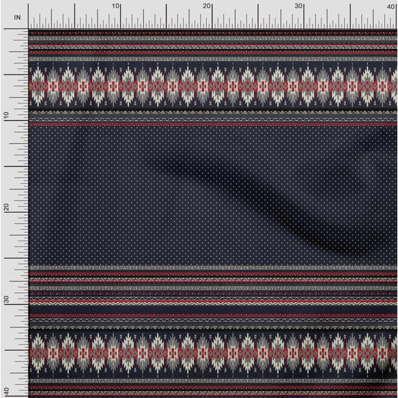Soimoi Japan Crepe Satin Fabric Dot & Aztec Panel Printed Fabric 1 Yard 42 Inch Wide