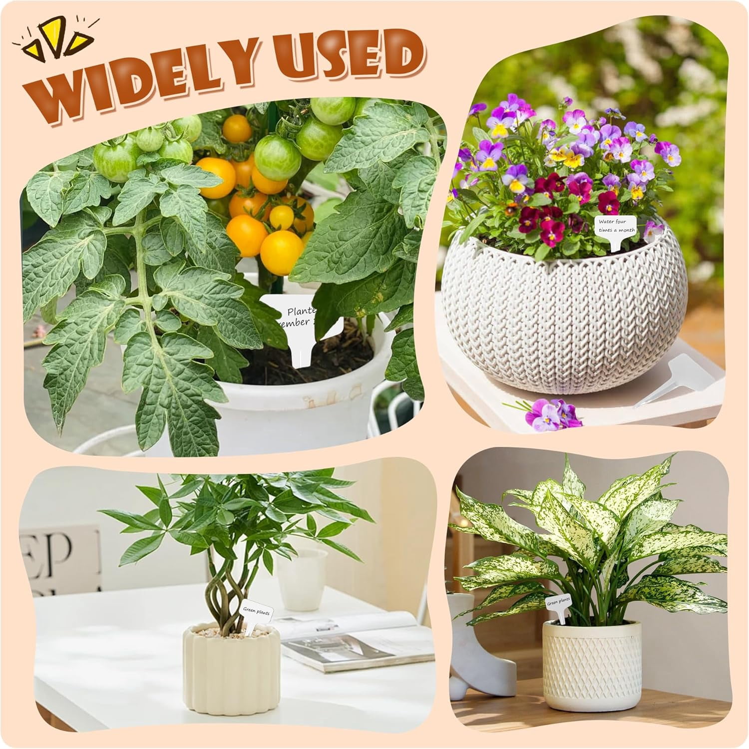 Plant Labels Waterproof Plastic Garden Labels T-Type Flower Name Tags Seedling Marker with Permanent Marking Pen
