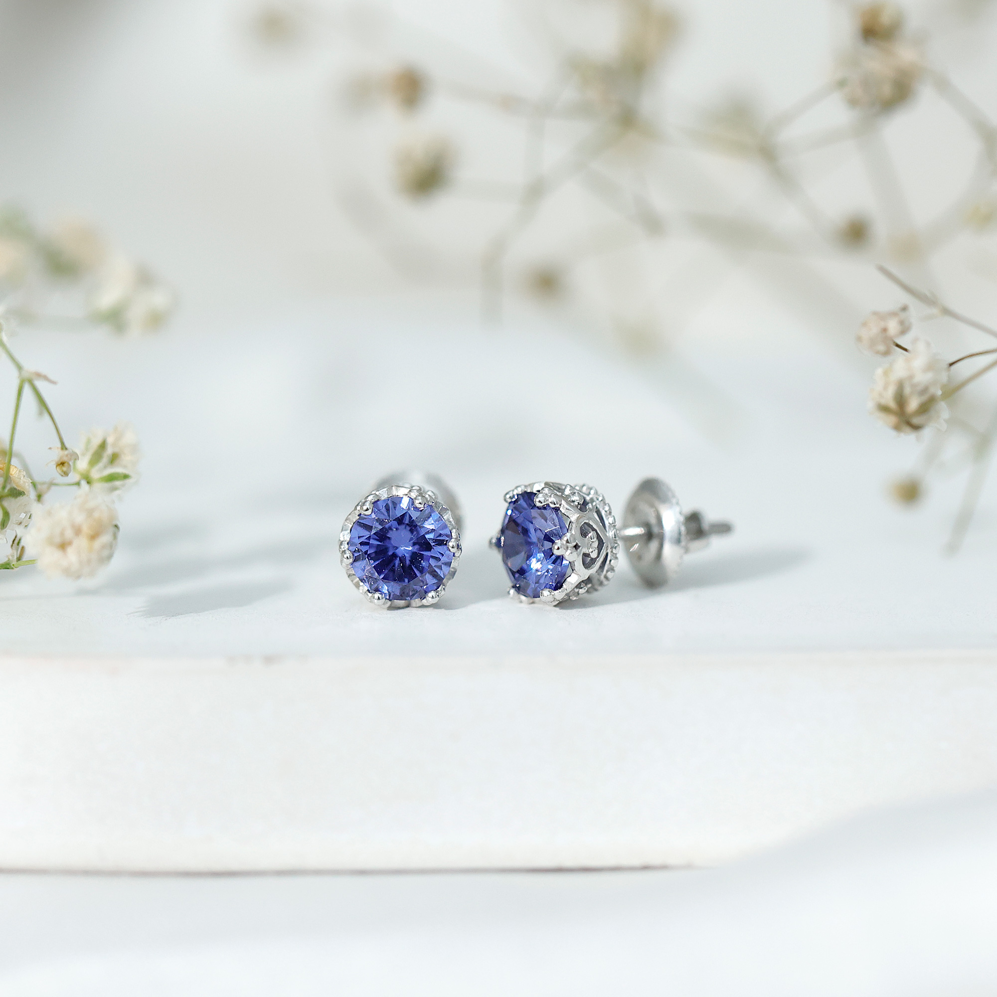 Rosec Jewels Lab Grown Blue Sapphire Studs - Sterling Silver Sapphire Earrings Screw Back - September Birthstone - Ready to Gift