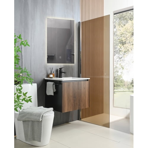 Goodyo 24" Wall-mount Bathroom Vanity, Floating Sink & Storage Cabinet Combo with Ceramic Basin, Black Towel Rack, Soft-Close Doors,Black