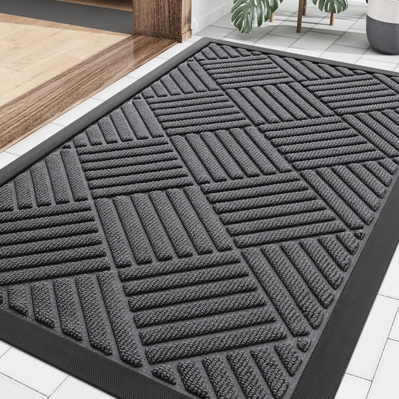 Front Door Mat Outside Entrance, Heavy Duty Outdoor Indoor Natural Rubber Doormat, Non Slip, Trap Dirt and Moisture, Easy Clean, Low Profile Patio Porch Entryway Mat, 29.5x17, Grey