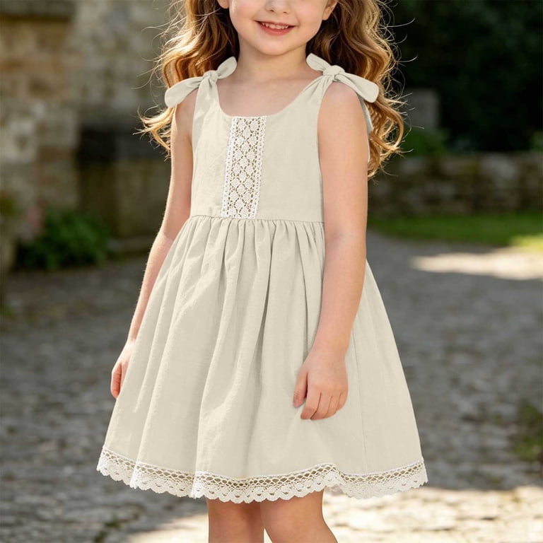 beige toddler dress Ruffle Tiered Boho Maxi strap dress Slightly flared cut Cotton gauze fabric qILAKOG Toddler Girl Sleeveless Dress