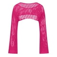 thumbnail image 5 of BiZtdJrK Women Hollow Out Knitted Sweater Cropped Flare Long Sleeve See Through Crochet Bolero Shrugs Fashion Street Y2k Tops Hot Pink L, 5 of 6