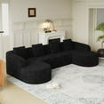 thumbnail image 3 of 111.8-Inch L-Shaped Curved Modular Sofawith Left and Right Facing Chaise, Modern Design Featuring Lychee-Textured Long-Pile Polyester Fabric, Curved Backrest with Three Pillows (Black), 3 of 11
