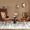 thumbnail image 7 of Furniliving Modern Accent Chair with Ottoman, Comfy Armchair with Footrest, Faux PU Button Tufted Wingback Accent Lounge Chair, Reading Chair for Living Room/Bedroom/Office, Yellow Brown, 7 of 7