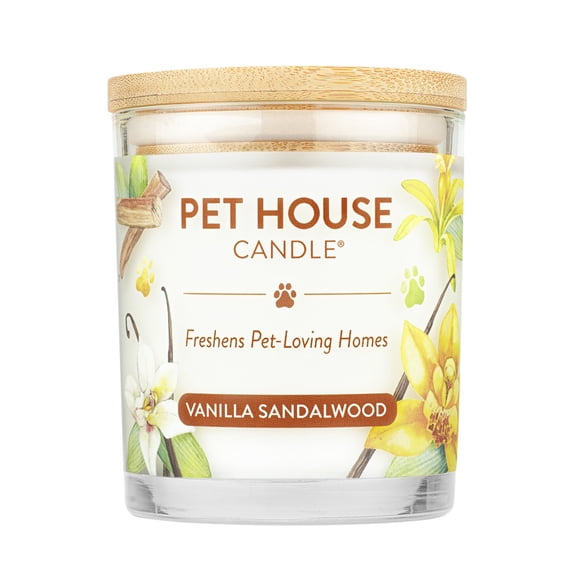 One Fur All Pet House Candle - Vanilla Sandalwood - 100% Plant-Based Wax Candle - Pet Odor Eliminator for Home - Non-Toxic & Eco-Friendly Air Freshening Scented Candles