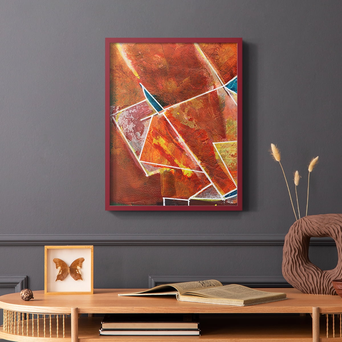 Primary Connection II Framed Print in Red Solid Wood Framed Print No Nail Hanging