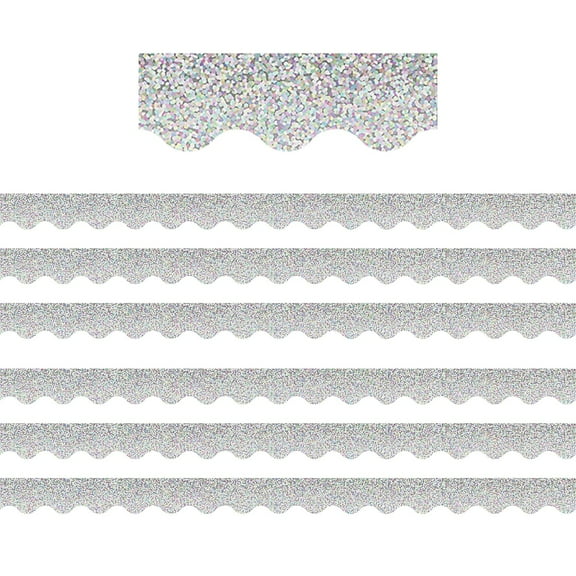 Teacher Created Resources Scalloped Border 2.19" x 210' Silver Sparkle (TCR8765-6)