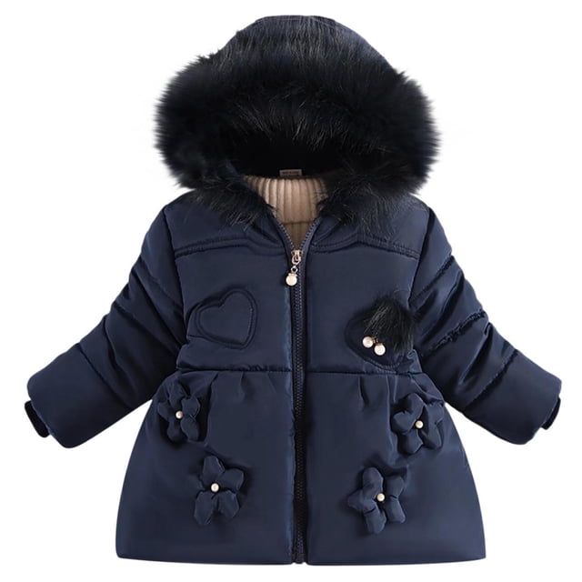 Lovzfmll Toddler Kids Girls Winter Coat Hooded Puffer Jacket Warm Full Zipper Front Comfortable Essential for 2-6 Years