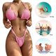 thumbnail image 5 of Traje De Baño De Dos Piezas Con Cuello Halter Traje de baño de dos piezas con cuello halter para mujer Traje de baño sexy con tanga Sólido (XL rosa) Ndcxsfigh Para Estrenar, 5 of 6