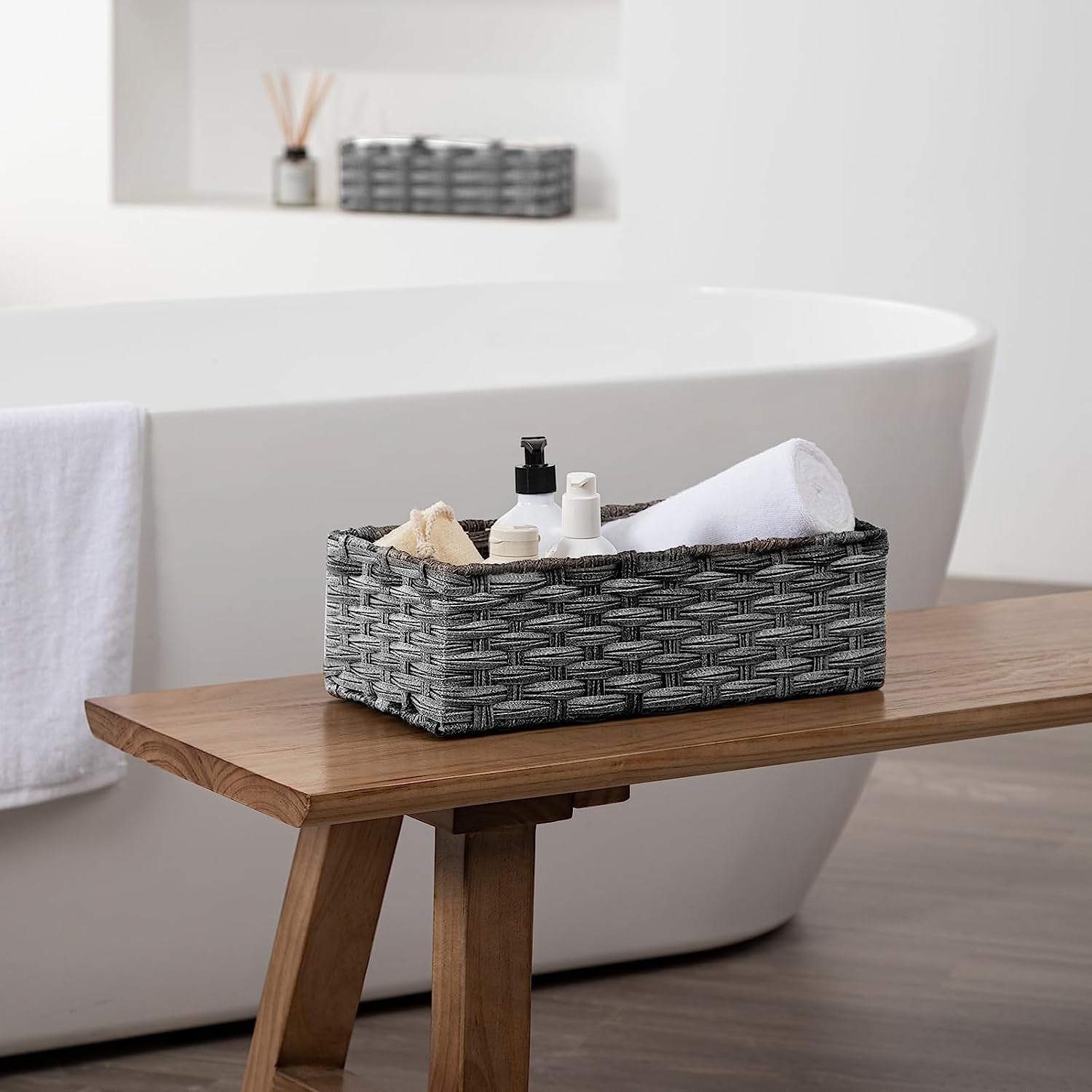 2 Pack Gray Bathroom Decor Box Toilet Tank Basket Topper - Wood