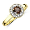 thumbnail image 3 of RYLOS Bagues pour Femmes Bague Halo en Or Jaune 14K avec Pierre Précieuse Ronde de 4 mm et Diamants Bijou en Quartz Fumé Taille 9, 3 of 7
