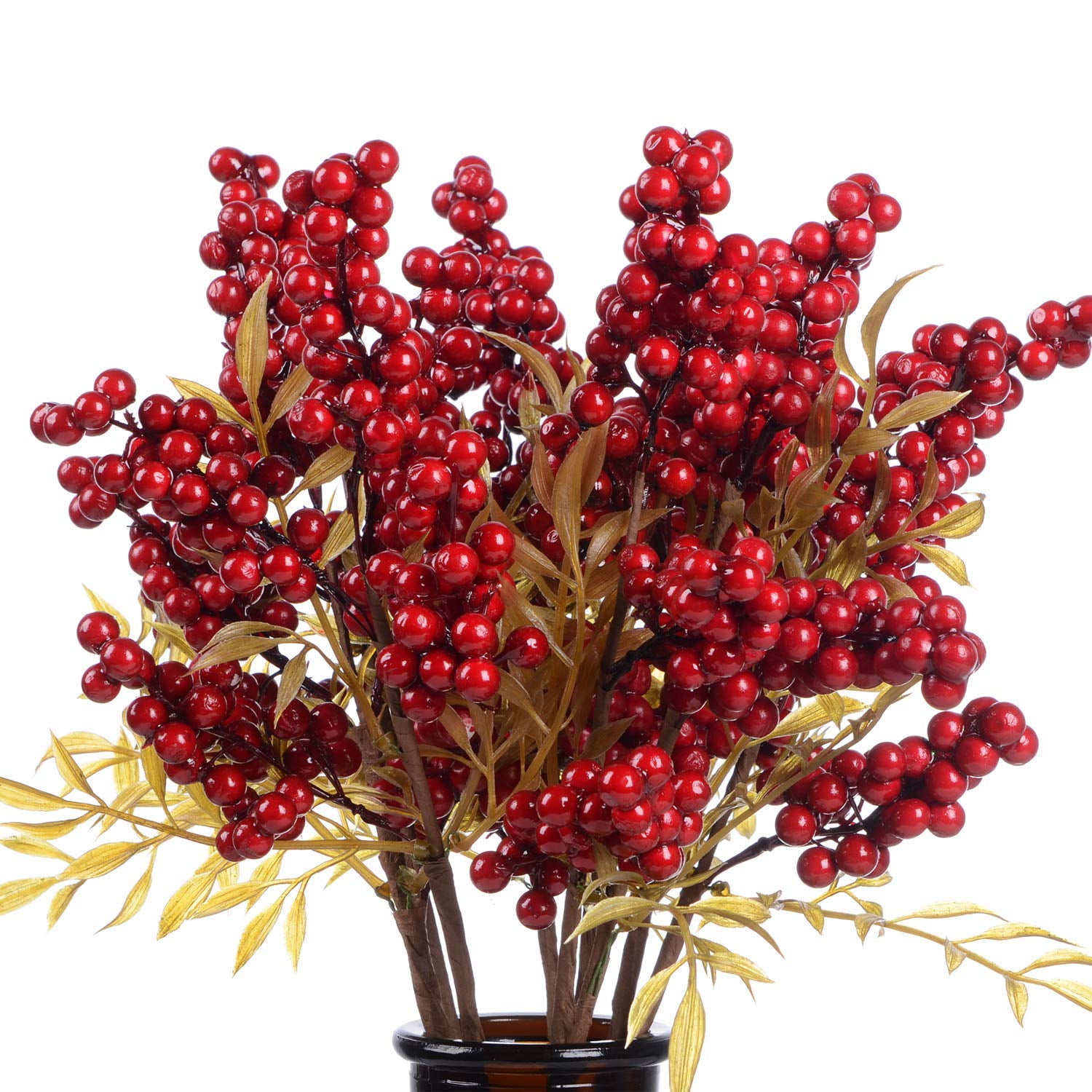 Artificial Red Berry Spray Stem Of Faux Berries Leaves Autumn Office Home Decor 
