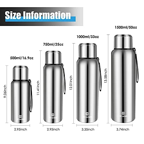 Insulated vacuum Thermo Bottle 16.9oz with cup lid Leakproof stainless water flask for coffee hot and cold drink.(Silver,500ml) GIOGD Ver descripción