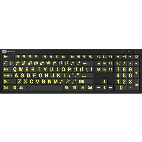 Logickeyboard LargePrint Yellow on Black, PC Nero Slimline Keyboard, US English