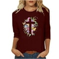 thumbnail image 1 of Blouse pour Femmes T-shirt Imprimé Manches 3/4 Blouse Col Rond Hauts Décontractés, 1 of 1