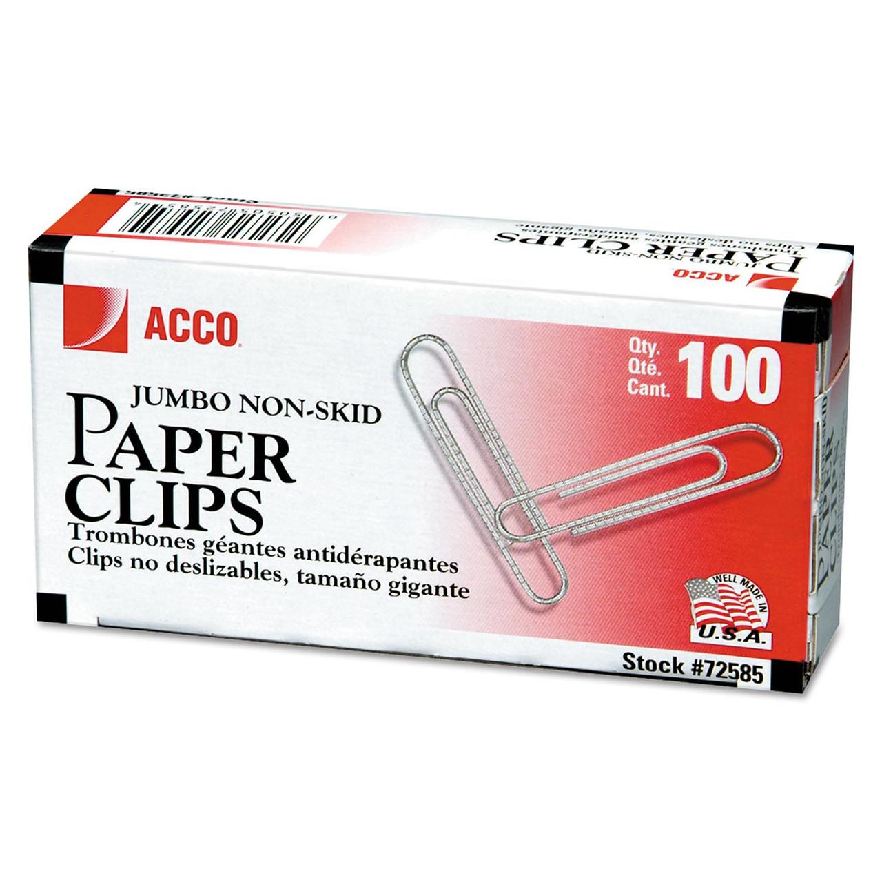 ACCO Paper Clips, Jumbo, NonSkid, 100 Count 10 Pack Pack of 2