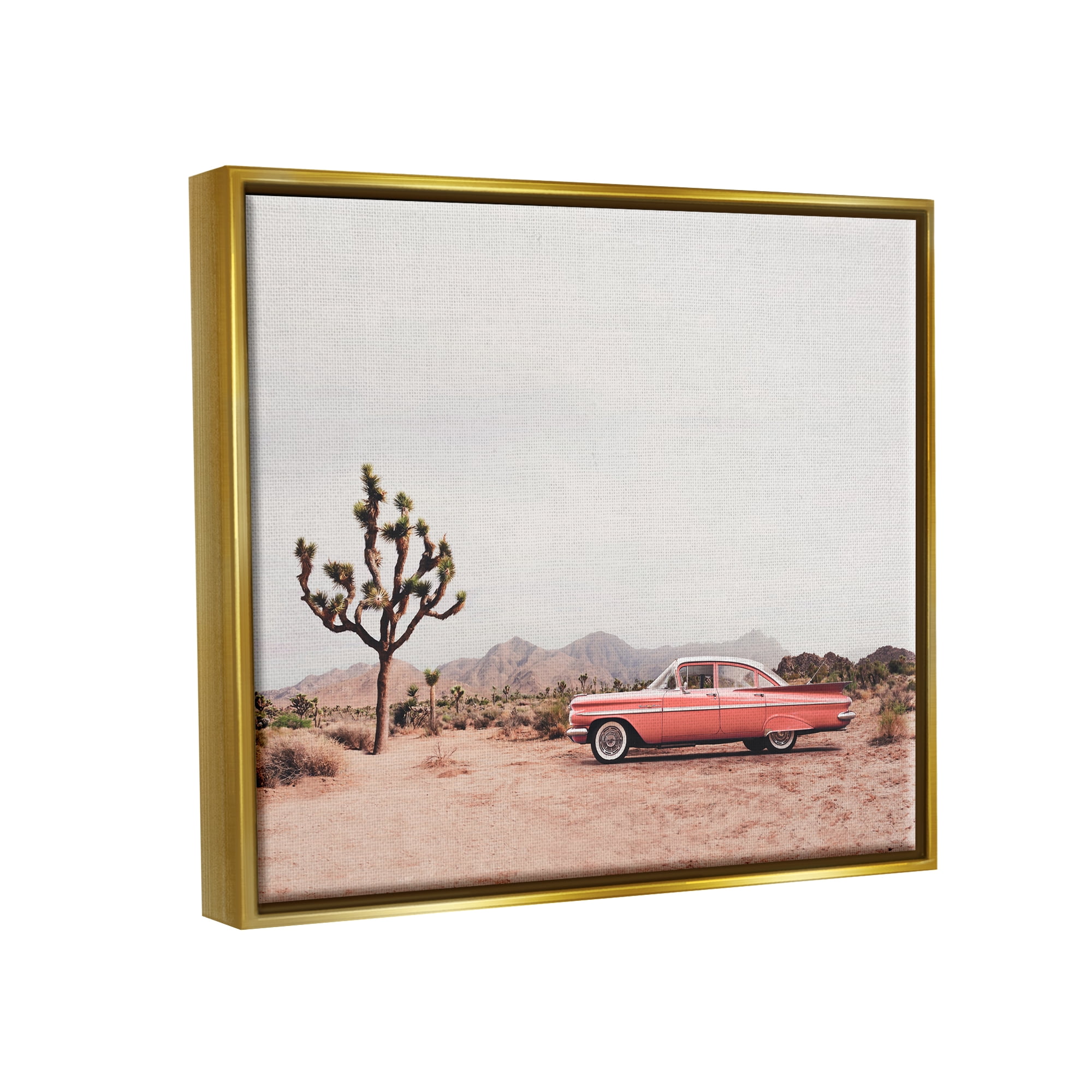 Stupell Industries Vintage Car in Desert Scenery Nature Photography Gold Floater Framed Art Print Wall Art, 21 x 17