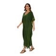 thumbnail image 4 of Beautybatik Green Women Stripe Caftan Kaftan Loungewear Maxi Plus Size Long Dress 4X, 4 of 6