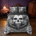 thumbnail image 3 of Homewish Hippie Skull Skeleton Twin Bedding, Happy Halloween Bedding Comforter Set, Black White, Black Reversible 7-Piece, 3 of 7