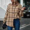 thumbnail image 5 of Dinheiro Blusa de manga larga con cuello largo y botones para mujer (caqui), M,, 5 of 5