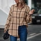 thumbnail image 5 of Dinheiro Blusa de manga larga con cuello largo y botones para mujer (caqui), S,, 5 of 5