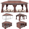 thumbnail image 5 of HOTEEL 12x20 Heavy Duty Outdoor Gazebo with Mosquito Netting and Curtains, Canopy Tent Deck Gazebo with Double Roofs and Metal Steel Frame for Party, Backyard, Deck, Garden, Brown, 5 of 10