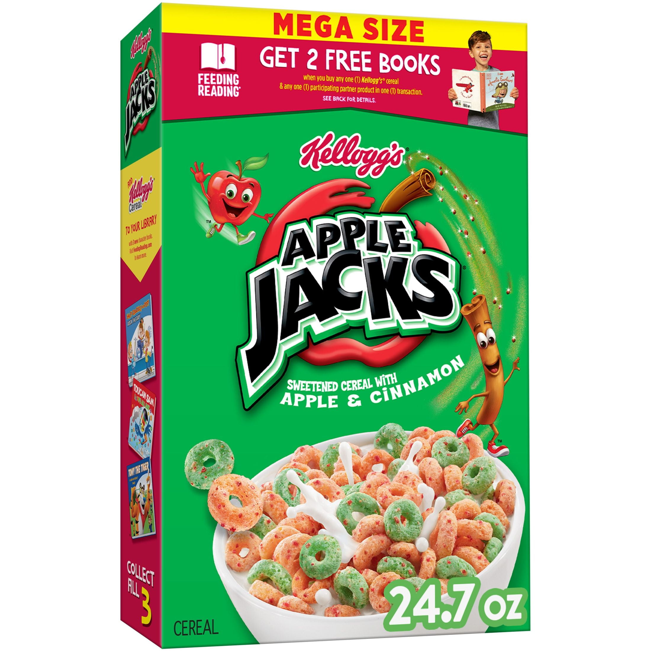 Kellogg's Apple Jacks Breakfast Cereal, Kids Cereal, Family Breakfast, Mega Size, Original, 24.7oz Box (1 Box)