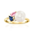 thumbnail image 3 of Ross-Simons 8-8.5mm Cultured Pearl and .40 ct. t.w. Multicolored Sapphires With Diamonds in 18kt Gold Over Sterling, Women's, Adult, 3 of 6