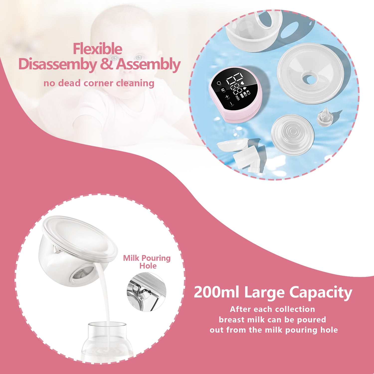 Portable Breast Pump Hands Free - Electric Wearable Yadala Breast Pump with  3 Mode & 9 Levels Low Noise & Painless with Massage 24mm 