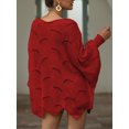 thumbnail image 2 of Women's Oversized Loose Off Shoulder Batwing Sleeve Hollow Knitted Pullover Sweater, Red, Large, 2 of 5