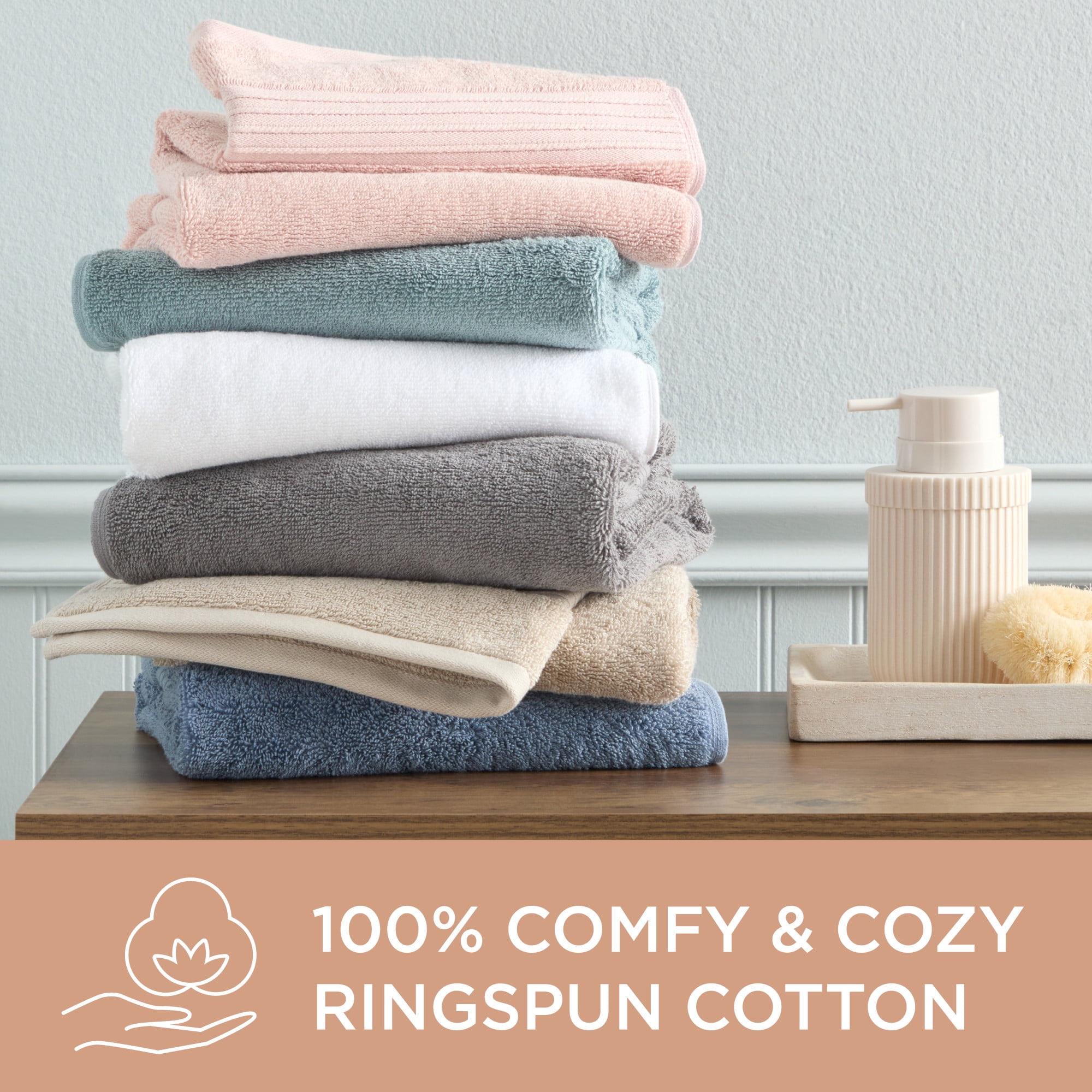 TOWN & COUNTRY EVERYDAY 4-Piece Solid Dobby Border Hand Towel Set, 20"x30", 100% Cotton, Plush & Absorbent 650GSM, Beige