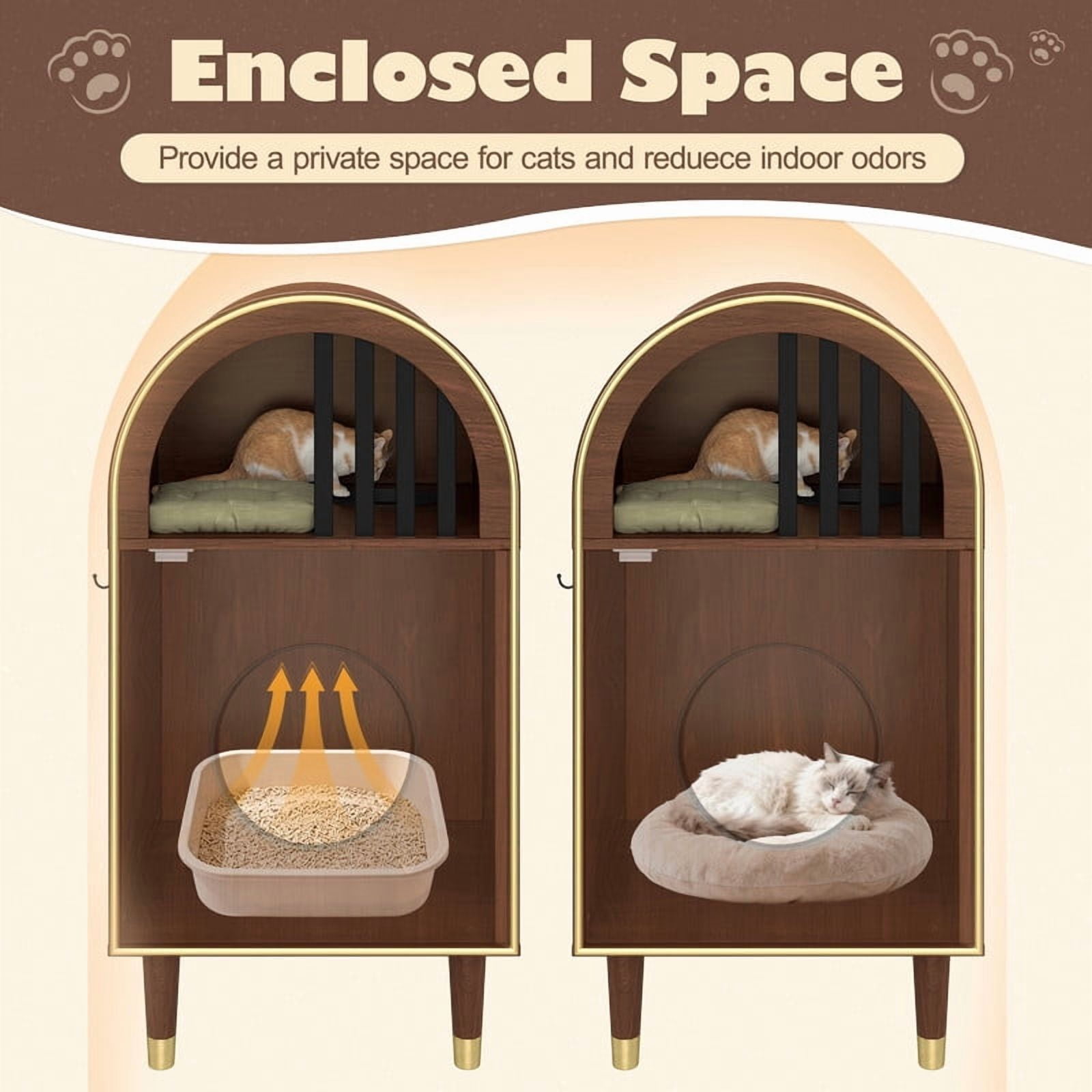 Mirightone Wood Cat Litter Box Enclosure Furniture for 2 Cats, 2-in-1 Hidden Litter Box Cabinet with 2-Level Cozy Cat Bed, Cat House Shelter for Living Room & Bedroom, Espresso