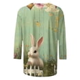 thumbnail image 4 of Ounisa Womens 3/4 Sleeve T Shirts Crew Neck Easter bunny Printed Casual Loose Fit Soft Comfy Spring Festival Daily Wear Tops S-5XL, 4 of 6
