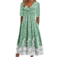 thumbnail image 2 of Fshaion Robe d'Été pour Femmes 2024 Grande Taille Imprimée Manches Courtes Col en V Taille Haute Robe Décontractée Liquidation à Moins de 10!, 2 of 5