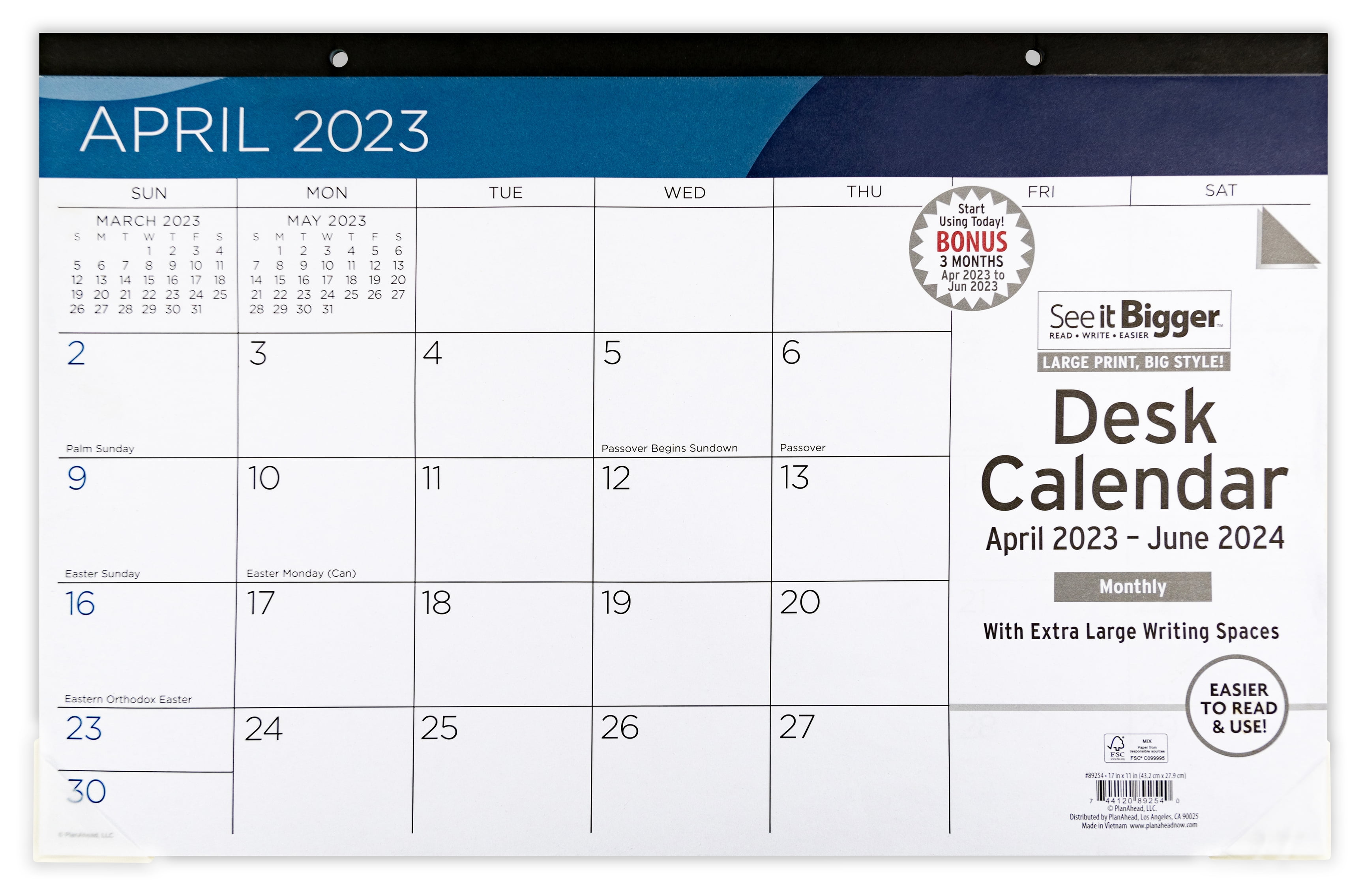 See It Bigger Monthly Desk Calendar, April 2023 - June 2024