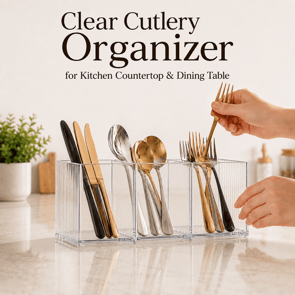 MORAVE Plastic Cutlery Storage Organizer, Countertop Utensil Caddy for Fork, Knife, Spoon and Silverware in Kitchen