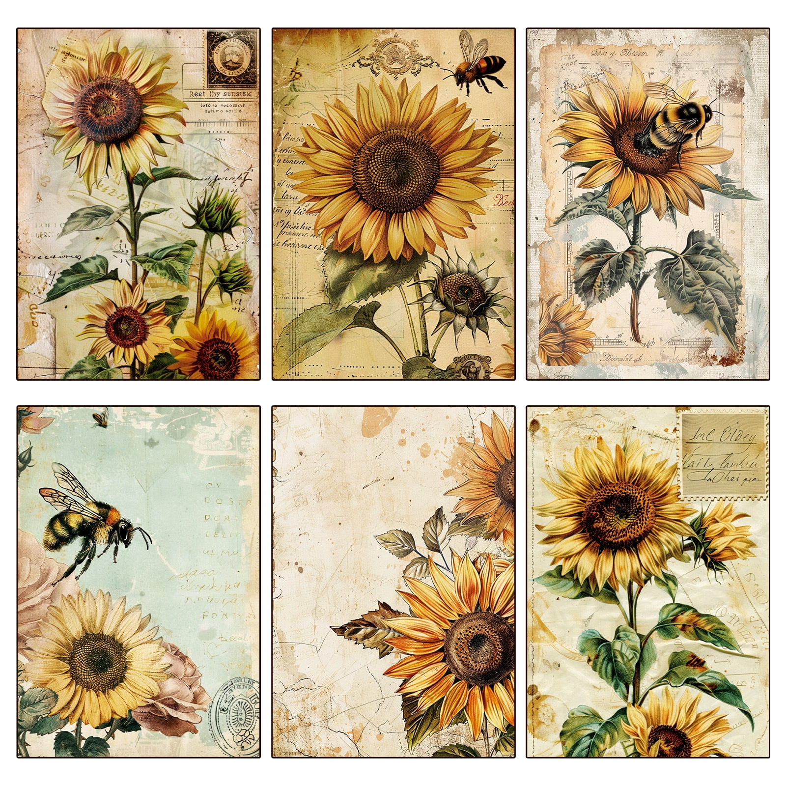 Romantic Sunflower Theme Scrapbook Paper - 12 Sheets Vintage Floral Background for DIY Crafts and Journals
