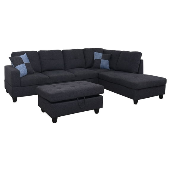 AYCP Furniture 3 - Piece L - Shape Sectional Sofa Set, Right Hand Facing Chaise, LINEN Upholstery Material, Dark Grey / Gray Color, More Colors & Styles Available