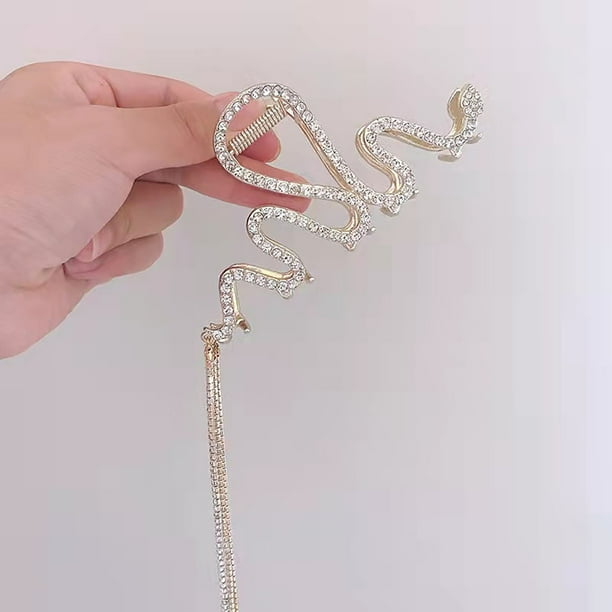 Pinzas para el cabello para mujer, pinzas de metal con borlas brillantes, pinzas vintage con diamantes de imitación, pinzas doradas para cabello grueso, accesorios para mujer, pinzas con forma de serp