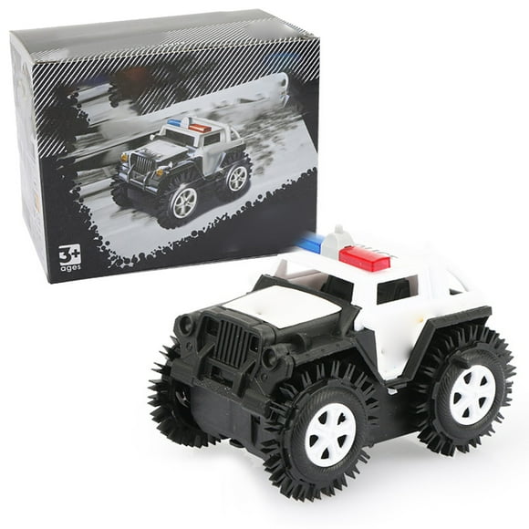 Kids Electric Flipping Truck Automatic Flipping Stunt Simulation Policed Style Flipping Vehicle Toy for Boys Girls Grey White