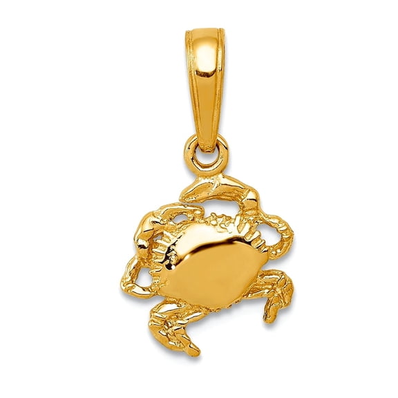 14k Yellow Gold Solid Textured Polished Crab Pendant Necklace 15x8mm Wide Pendant for Women